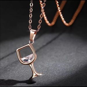 Rose gold CZ wine glass necklace